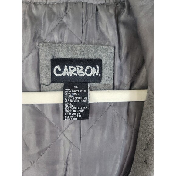 Carbon Wool Blend Coat Size Xl Gray Hooded Lined Pockets Long Button Front - Picture 3 of 11